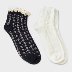 Women's Floral Lace And Pointelle 2pk Ankle Socks - Auden™ 4-10 -Auden GUEST 0a86bc00 1b25 47d7 8d92 be269401bca4