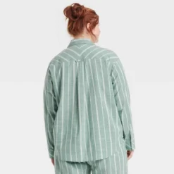Women's Striped Cotton Blend Long Sleeve Pajama Shirt - Auden™ -Auden GUEST 12f67963 7b50 4e70 a206 2aaa87913209