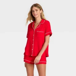 Women's Cloud Knit Short Sleeve Notch Collar Shirt And Shorts Pajama Set - Auden™ -Auden GUEST 2566fda2 a7ee 44ab 900e 7d3e25ac245e