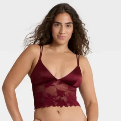 Women's Satin And Lace Removable Pad Longline Bralette - Auden™ -Auden GUEST 30bde0bc e1df 4292 a86e 9d713fe76004