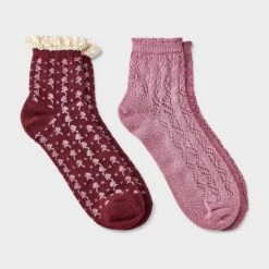 Women's Floral Lace And Pointelle 2pk Ankle Socks - Auden™ Berry/Pink 4-10 -Auden GUEST 341f5109 fc76 4ff4 abc0 9f4f3d645a80