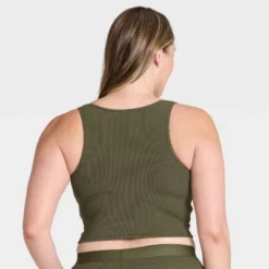 Women's Cotton Blend Ribbed Cropped Tank Top - Auden™ -Auden GUEST 3910be0e d03c 4df4 a67b 6eae2bc42ba5