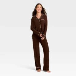 Women's Cozy Ribbed Notch Collar Long Sleeve Shirt And Pants Pajama Set - Auden™ -Auden GUEST 40fc76aa 80b3 4e45 b0ed bec34e4fbae5
