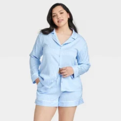 Women's Luxury Collection Shadow Striped Satin Notch Collar Top And Shorts Pajama Set - Auden™ -Auden GUEST 50ac5239 70b3 485e 8226 3cc88a2ba441