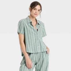 Women's Striped Cotton Blend Short Sleeve Pajama Shirt - Auden™ -Auden GUEST 52f33893 fe06 4082 a4fc 9d19cb03c248