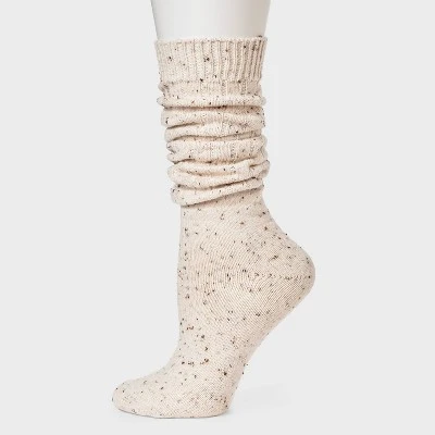Women's Cotton Blend Ribbed Fleck Slouch Crew Boot Socks - Auden™ Ivory 4-10 1 Women's Cotton Blend Ribbed Fleck Slouch Crew Boot Socks - Auden™ Ivory 4-10