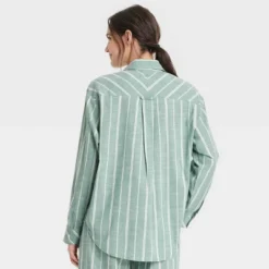 Women's Striped Cotton Blend Long Sleeve Pajama Shirt - Auden™