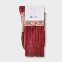Women's Colorblock Ribbed Super Soft Crew Boot Socks - Auden™ Red/Tan 4-10
