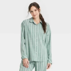 Women's Striped Cotton Blend Long Sleeve Pajama Shirt - Auden™ -Auden GUEST 9e78632a d37d 4704 a8d2 8aabfbb98608