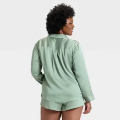 Women's Satin Notch Collar Long Sleeve Shirt And Shorts Pajama Set - Auden™ -Auden GUEST bdf9f810 60f2 44a5 8ae0 ecaf888936d5