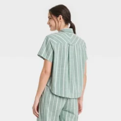 Women's Striped Cotton Blend Short Sleeve Pajama Shirt - Auden™