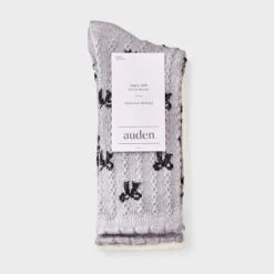 Women's Scallop Edge All-Over Bows And Pointelle 2pk Crew Socks - Auden™ Heather Gray/Black/Ivory 4-10