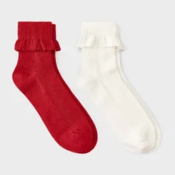 Women's Pointelle Scallop Turn-Cuff 2pk Ankle Socks - Auden™ Red/Ivory 4-10 -Auden GUEST ccf0d929 77f9 4552 aa11 a6b9d1b50578