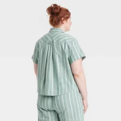 Women's Striped Cotton Blend Short Sleeve Pajama Shirt - Auden™ -Auden GUEST cdc74575 bb4c 4a80 9f0e 52a9930b595b