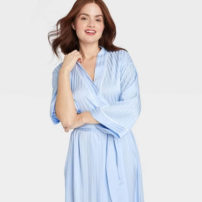 Women's Luxury Collection Shadow Striped Long Satin Robe - Auden™ 2 Women's Luxury Collection Shadow Striped Long Satin Robe - Auden™ - Image 2