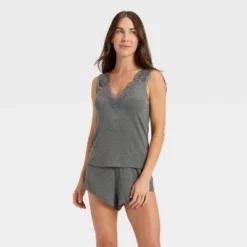 Women's Lace Trim Ribbed Tank Top And Shorts Pajama Set - Auden™ -Auden GUEST d93086af 9680 4b87 bb19 b1807b1fbb3a