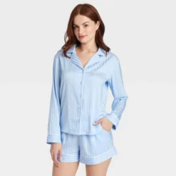 Women's Luxury Collection Shadow Striped Satin Notch Collar Top And Shorts Pajama Set - Auden™ -Auden GUEST f9bae8ab 7183 4ab8 95e9 389a8d759811