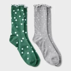Women's Lettuce Edge Polka Dot 2pk Crew Socks - Auden™ 4-10 -Auden GUEST fc96b664 8377 4b91 8c90 1402bc6d4a2e